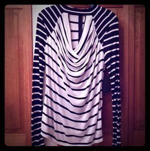 Guess Brand; Black/White Drape-Neck, Long-Sleeve Shirt; Size M; NWT